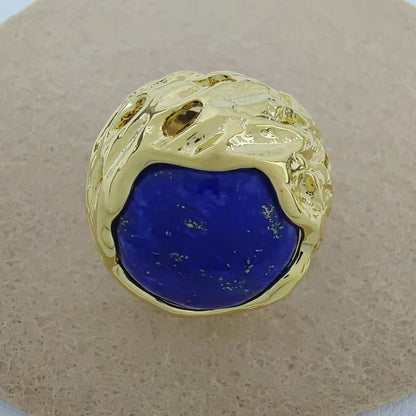 Round texture hollow natural stone ring Barcelona original design fashion retro high-end hand jewelry for women