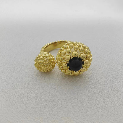 Spanish black agate antique ring niche three-dimensional polka dot gem high-end vacuum gold open ring