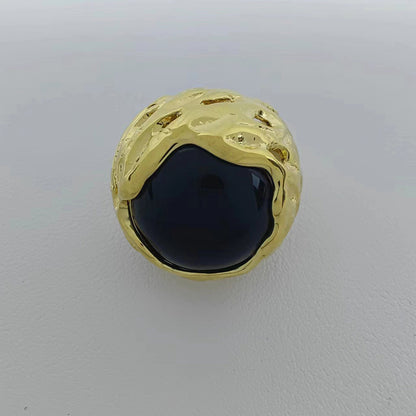 Round texture hollow natural stone ring Barcelona original design fashion retro high-end hand jewelry for women
