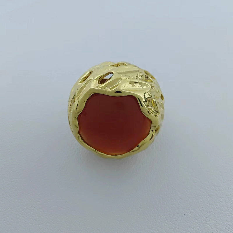 Round texture hollow natural stone ring Barcelona original design fashion retro high-end hand jewelry for women