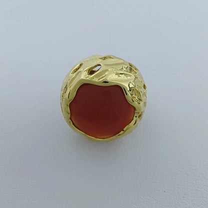 Round texture hollow natural stone ring Barcelona original design fashion retro high-end hand jewelry for women