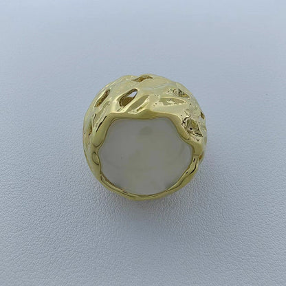 Round texture hollow natural stone ring Barcelona original design fashion retro high-end hand jewelry for women