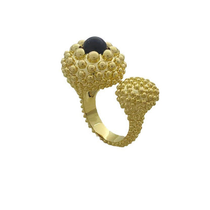 Spanish black agate antique ring niche three-dimensional polka dot gem high-end vacuum gold open ring