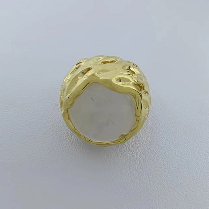 Round texture hollow natural stone ring Barcelona original design fashion retro high-end hand jewelry for women